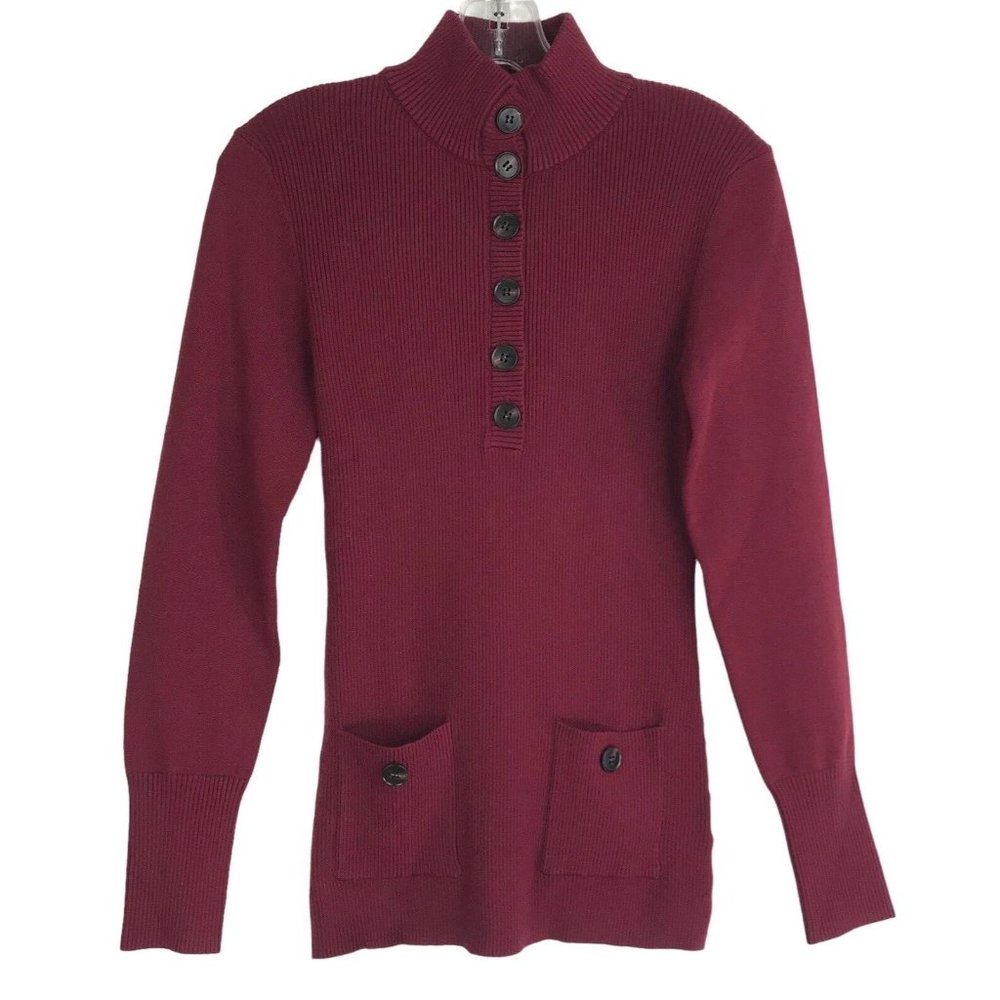 Sweater Womens Size Medium M Burgundy Ribbed Long Sleeve Pockets Ladies‎